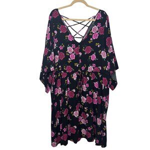 Torrid 5X Black Pink Floral Kimono Sleeve Dress With Whimsigoth Fairycore